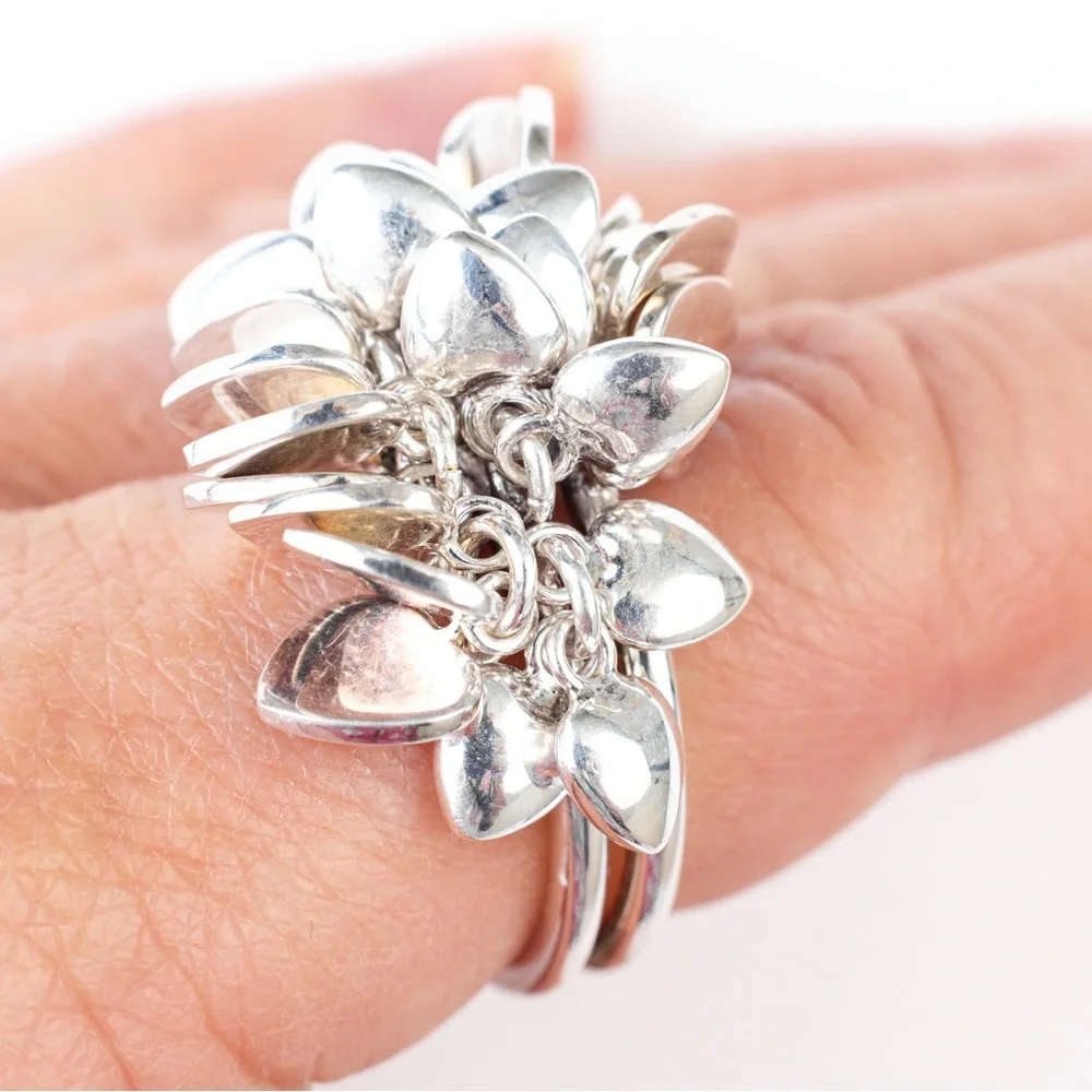 Vintage statement ring heart cluster sterling silver 8 - Picture 3 of 16